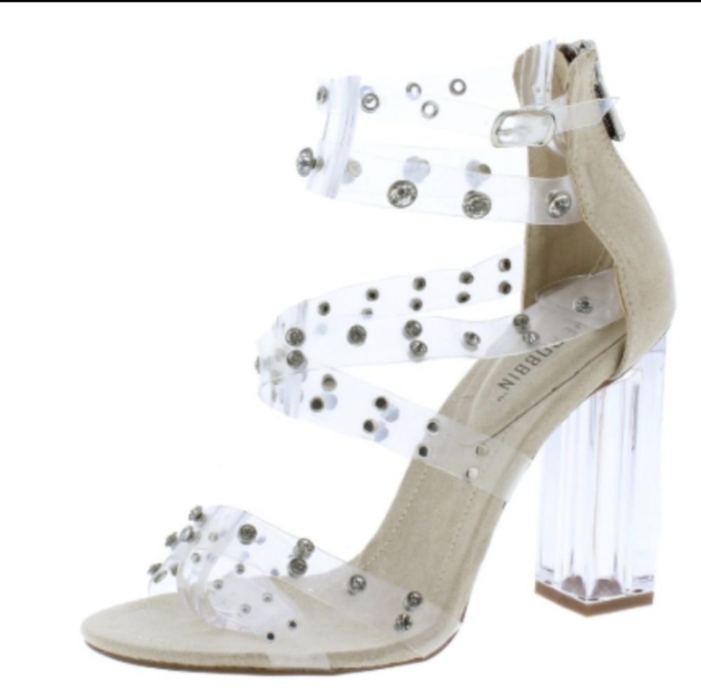 Strappy Rhinestone Block Heel